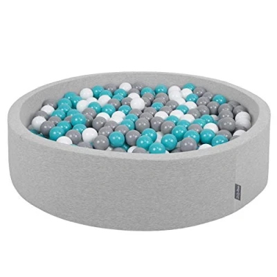 Image of KiddyMoon Soft Ball Pit Round 120X30cm/300 Balls ∅ 7Cm / 2.75In For Kids, Foam Pool Baby Playballs Children, Made In The EU, Light Grey:Grey White Turquoise