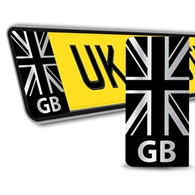 Image of SkinoEu® 2 x Vinyl GB Badge Car Number Plate Silver Self Adhesive Stickers Union Jack UK Decals QV 43
