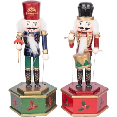 Image of SHATCHI 30cm Musical Box Wooden Christmas Nutcrackers Soldiers Animated Clockwork Puppet Figurines Home Decoration Ornament Supplied One