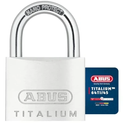Image of ABUS Titalium 64TI/45 padlock basement lock with body made of special aluminium hardened steel shackle security level 5
