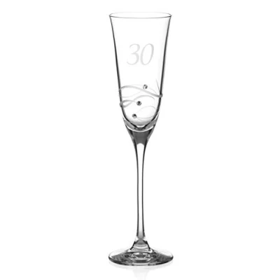 Image of DIAMANTE Swarovski 30th Birthday Champagne Glass Single Crystal Flute with a Hand Etched “30 Embellished Crystals