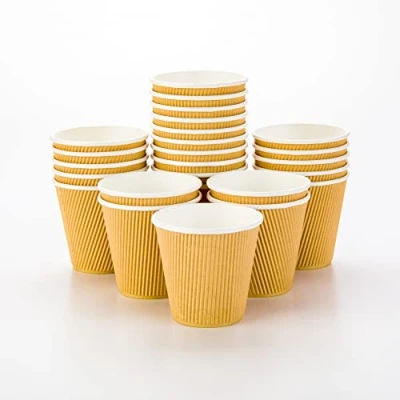 Image of Restaurantware 8 ounces Wide Kraft Disposable Ripple Wall Coffee and Tea Cup 25 count, Paper, Oz