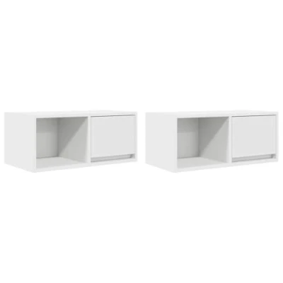 Image of vidaXL TV Cabinet Set Wall Mounted White Engineered Wood Cabinets 60x31x25.5 cm Modern Stand/Sideboard for Living Room, Bedroom