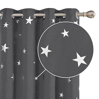 Image of Deconovo Grey Curtains Star Printed Thermal Insulated Eyelet Blackout for Living Room 52 x 72 Inch 2 Panels