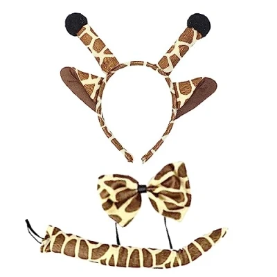Image of Lizzy ANIMAL EARS BOW TAIL SET Costume Accessory Fancy Dress Party Kids Adults (Giraffe Set)