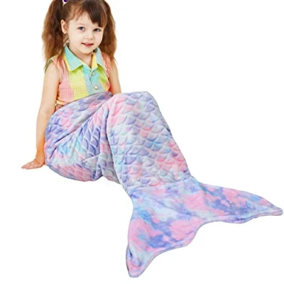 Image of Catalonia Classy Mermaid Tail Blanket, Soft Warm Plush Fleece Sleeping Bag Snuggle Blanket for Teens 155 x 50 cm Dreamy Mermaid, Fish Scale Pattern, Fantasy
