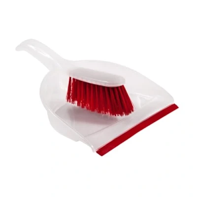 Image of HOMESHOPA Clear Red Dustpan and Brush Set, Easy Sweep Rubber Lip Dirt Trapping Durable Bristles, Lightweight, Portable Sweeping Brush, Household Home Kitchen Indoor Cleaning