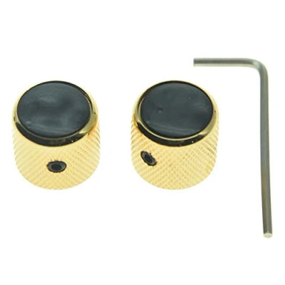 Image of KAISH Set of 2 Black Pearl Top Guitar Dome Knobs with Screw for Tele Guitars Cap Bass Gold