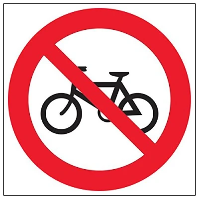 Image of V Safety 51014BG R&#039;No Cycling Logo&#039; Sign, Square, 400 mm x (Pack of 3)