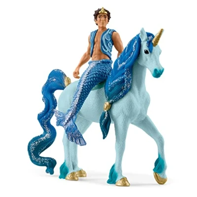 Image of schleich 70718 bayala 2 Pc Mermaid Aryon with Blue Unicorn Figurine Mythical Playset Figures, Durable Toys for Fun and Imaginative Play, Gifts Girls Boys Ages 5+