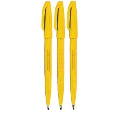 Image of Pentel Yellow Original Sign Pen S520 Fibre Tip Marker Pens Colour Fineliner 2mm Nib 1mm Line Width (Pack Of 3)
