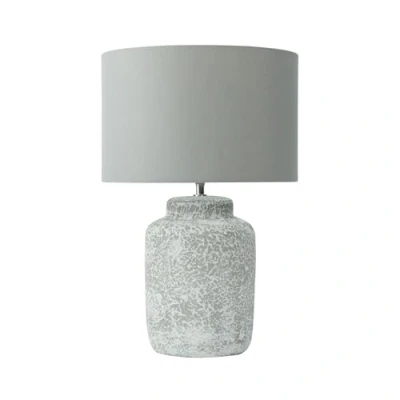 Image of 54cm Grey Stone Finish Ceramic Table Buffet Bedside Lamp with Linen Shade 60w E27 Bulb