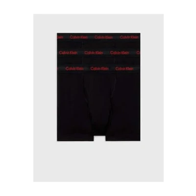 Image of Calvin Klein Men Boxer Short Trunks Stretch Cotton Pack of 3, Black (Black W/Pompian Red Logos), S