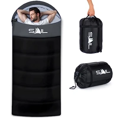 Image of SAIL XL Sleeping Bag Extra Wide for Big &amp; Tall Person 3 4 Season 1.6KG 250GSM Lightweight,Waterproof Indoor Outdoor Use Adults Hiking, Backpacking and Camping Black