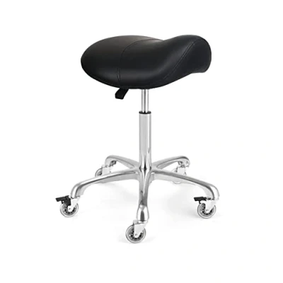 Image of McDooFly Ergonomic Saddle Stool with Wheels Rolling Chair Professional Heavy Duty Adjustable Swivel Hydraulic for Massage Hair Stylist Salon Tattoo Office(Without backrest,Black)