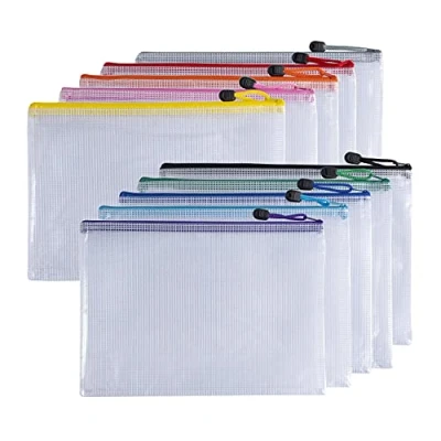 Image of Pack of 10 A4 Assorted PVC Mesh Coloured Zip Bags