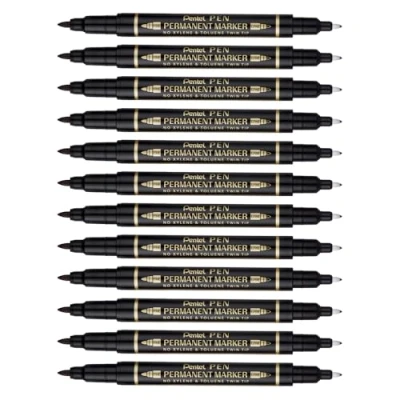 Image of Pentel N75W permanent marker double tipped black 12 pcs