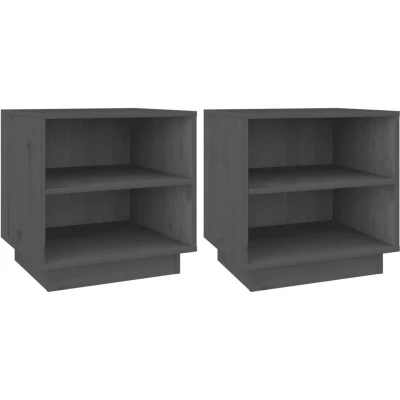 Image of vidaXL Bedside Cabinets 2 pcs Grey 40x34x40 cm Solid Wood Pine