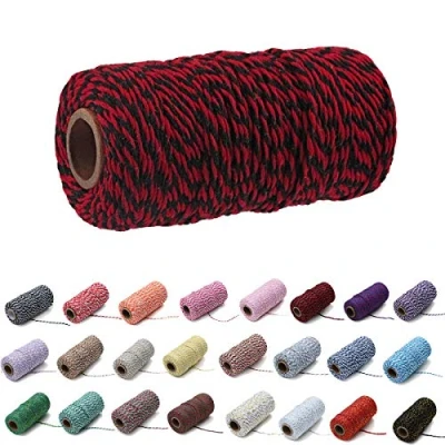 Image of 100 Yards/2 mm Coloured Cotton Rope Craft Knitting for Gift Wrapping/Crafts (Red Black)