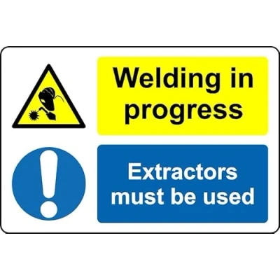 Image of Welding in progress extractors must be used Safety sign 3mm Aluminium (300mm x 200mm)