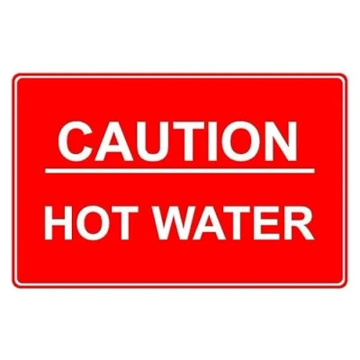 Image of Caution hot water safety sign 1mm flexible Plastic (300mm x 200mm)