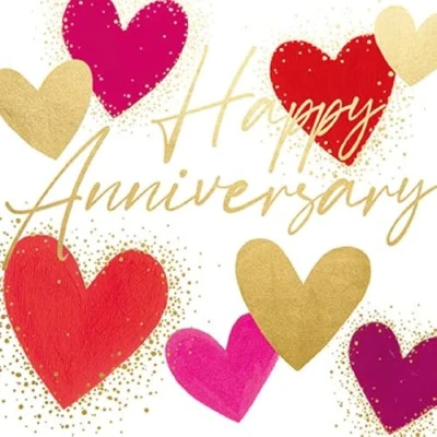 Image of Paperlink Artistic Open &#039;Happy Anniversary&#039; Greeting Card Gold Confetti Hearts Embossed With A Foil Finish