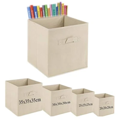 Image of Fabric Foldable Square Canvas Storage Box Collapsible Folding Cubes Kids Toys Drawer (X Large (35x35x35cm), Beige)