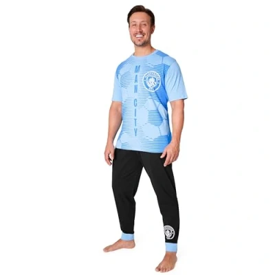 Image of Manchester City FC Mens Pyjamas Set Nightwear T Shirt Long Bottoms PJs Lounge Men Teenagers Man Gifts for (Blue/Black, 3XL)