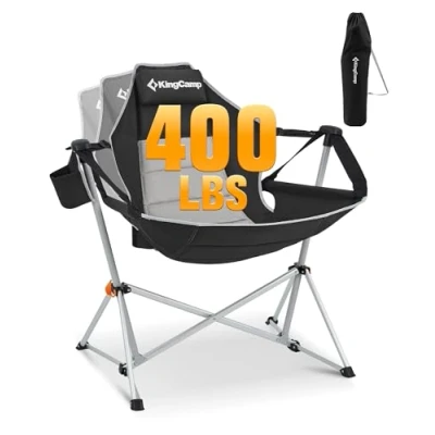 Image of KingCamp Swinging Camping Chair for Adults Lightweight Folding Garden Chairs Recliner Relaxation Rocking Foldable with Pillow and Cup Holder Outdoor Picnic Traval