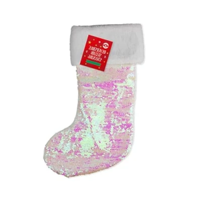Image of AKEDE Christmas Stockings Stocking Red Large Pink and White Reversible Sequin