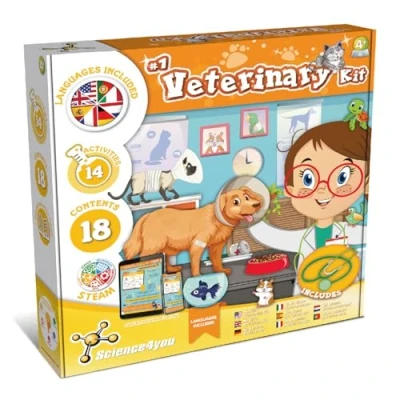 Image of Science4you First Veterinary Kit for Kids 4+ 16 Science Experiments Kids: with Vet Costume Kids, Stethoscope Toy Learning Games, Ideal Role Play Doctors