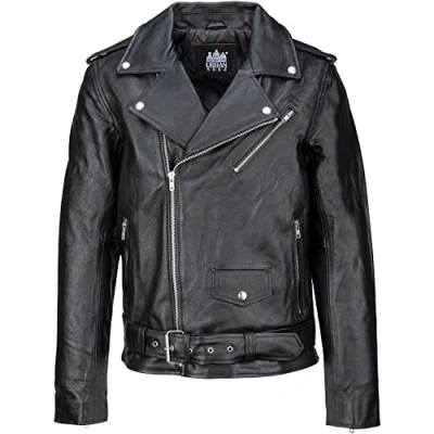 Image of URBAN 5884 Men&#039;s Perfecto, Soft and Durable Cowhide Leather Jacket, Black, XXXXXL