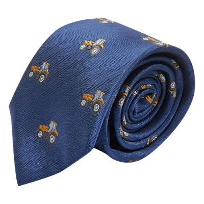 Image of King &amp; Priory Navy Blue Herringbone Embroidered Tractor Tie