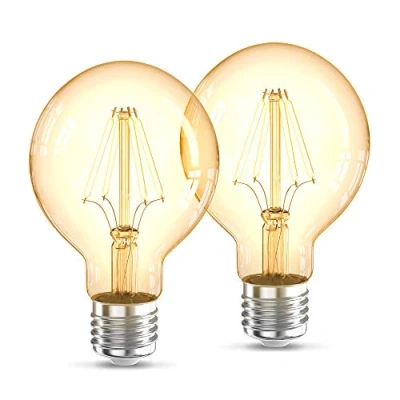 Image of B.K.Licht 2 Vintage Light Bulbs, E27 Edison Screw, 4W, 320Lm, Warm White 2200K, LED Filament Bulb, Globe Shape G80, Retro Amber Glass, Old Fashioned, Pack of