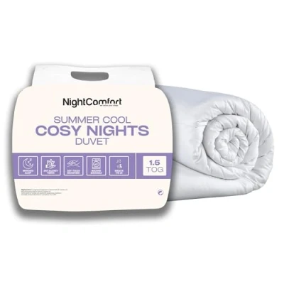 Image of Night Comfort Cosy Nights 1.5 Tog Anti Allergy Double Duvet Breathable Premium Microfibre Cover with Lightweight Hypoallergenic Hollowfibre Filling Bedding Quilt (200cmx200cm, White)