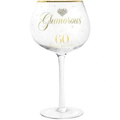 Image of Mad Dots Gin Glass with Diamante Heart and Gold Wording 60th Birthday