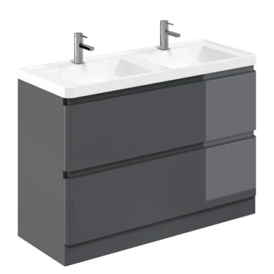Image of Newbold Anthracite Grey Bathroom Sink Unit Vanity &amp; Resin Basin Floor Standing Storage Cabinet Soft Close Drawers 1200mm