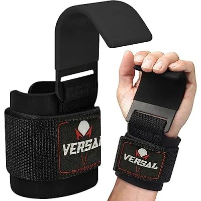 Image of VSL Weight Lifting Hooks Non Slip Rubber Coated Grips, Neoprene Padded Wrist Support Wraps Weightlifting Hook Straps for Powerlifting Deadlift Gym Workout Training Pull Up &amp; Dumbbell Rows
