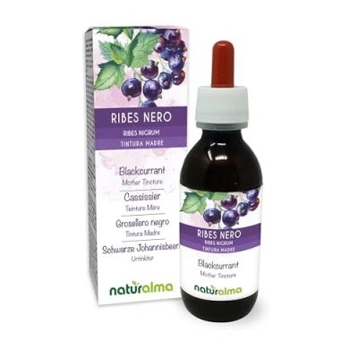 Image of Blackcurrant (Ribes nigrum) Leaves and Fruits Alcohol Free Mother Tincture Naturalma Liquid Extract Drops 120 ml Food Supplement Vegan