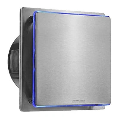 Image of Manningham Lighting 100mm 4&#039;&#039; inch Timer Silent Bathroom Extractor Fan Energy Saving and Quiet Stainless Steel Shower Wall Ceiling Mounted Kitchen Moist Long Life Motor Blue LED
