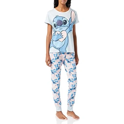 Image of Disney Lilo and Stitch Womens Pyjamas, Ladies Cotton Pjs, Sizes UK 8 to 22, Official Merchandise (UK, Numeric, 8, 10, Regular, Pink)