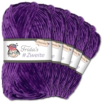 Image of Frida&#039;s #Second Wool, 5 x 100 g, Chenille Wool Yarn, Amigurumi Knitting &amp; Crochet, Soft (28 Purple)