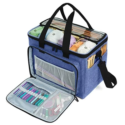 Image of Teamoy Wool Storage Case Suitable for Carrying Knitting/Crochet and Pockets Accessories (Not Supplied), dark blue, Klein
