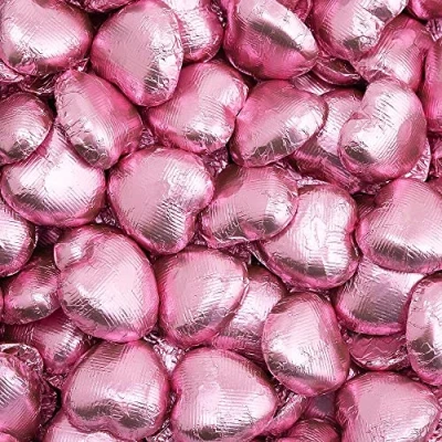 Image of Italian Options Milk Chocolate Foiled Hearts, 150 Chocolates, Pink Foil