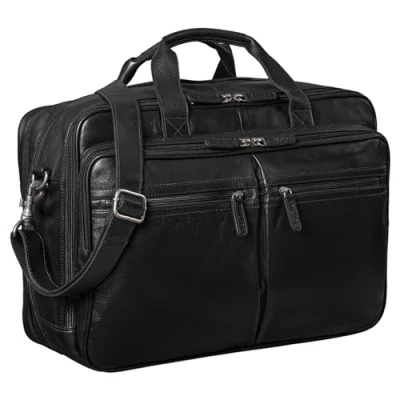 Image of STILORD &#039;Gigantus&#039; XXL Briefcase Leather Laptop Bag 17.3 inch to 19 Geuine Cowhide Leather, Colour:Black