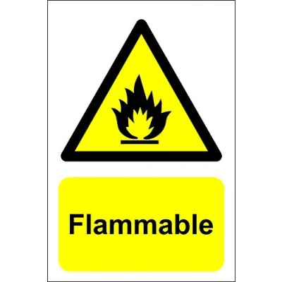 Image of Flammable Safety sign Self adhesive sticker 200mm x 150mm