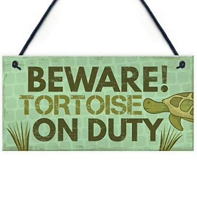Image of RED OCEAN Beware Tortoise Turtle Accessories Novelty Gifts Reptile Pet Animal Sign Hanging Home Decor Garden Door Plaque Funny