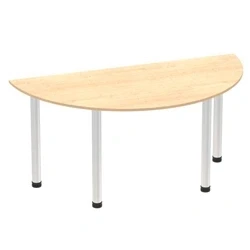 Image of Impulse 1600mm Semi Circle Table Maple Top Brushed Aluminium Post Leg