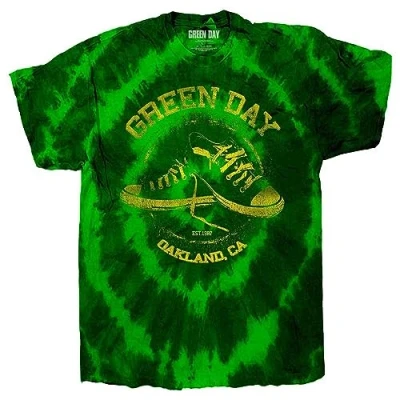 Image of Rock Off officially licensed products Green Day Kids T Shirt All Stars Band Logo New Official Dye Wash, Green, L/9 10 Years