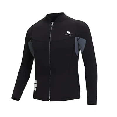 Image of Wetsuits Jacket for Men, 2mm Neoprene Front Zipper Long Sleeve Surf Swimming Diving Suits Wet Suit Tops (4XL, BLACK)